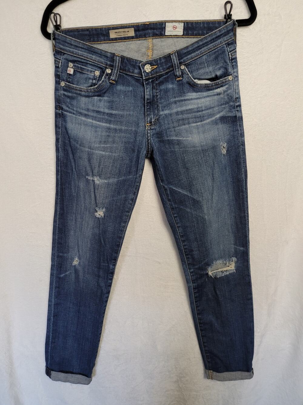 AG The Stilt Roll-Up Cigarette Jeans Women's 28 Distressed Crop USA